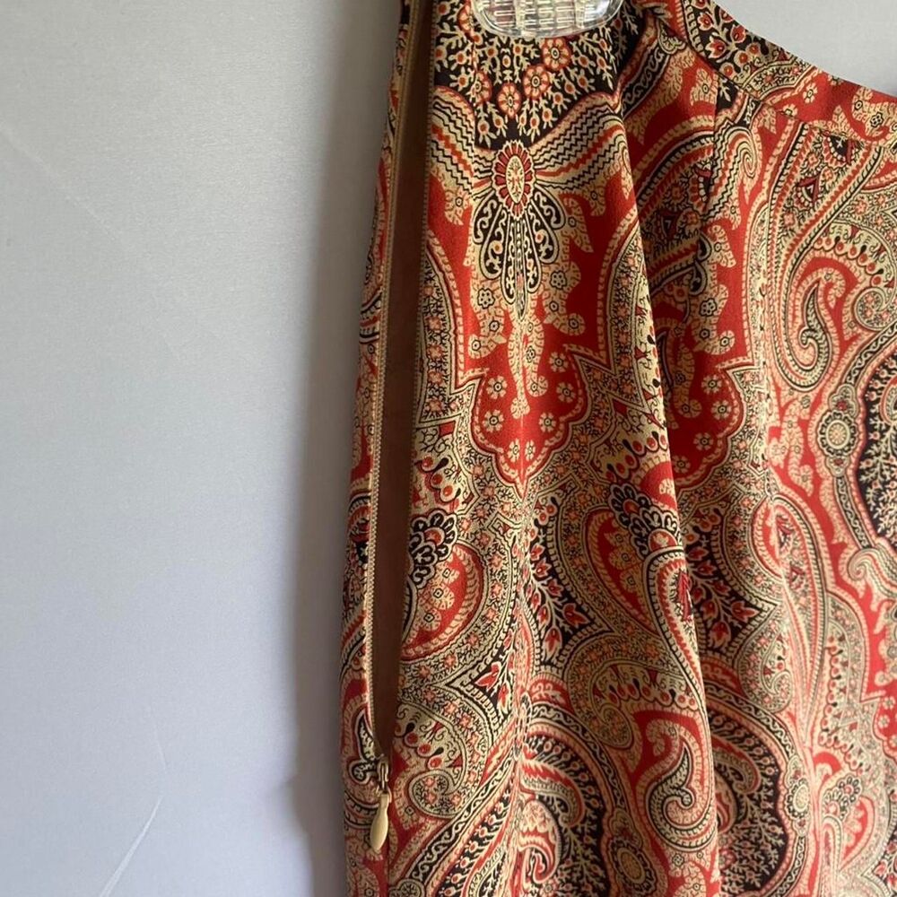 Harold's Women's Red and Tan Silk Maxi Skirt Size 6 - Picture 6 of 8